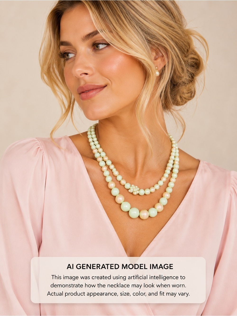 Vintage Mint Green & Pearly Green Double Strand Bead Necklace 1930's 18 inches